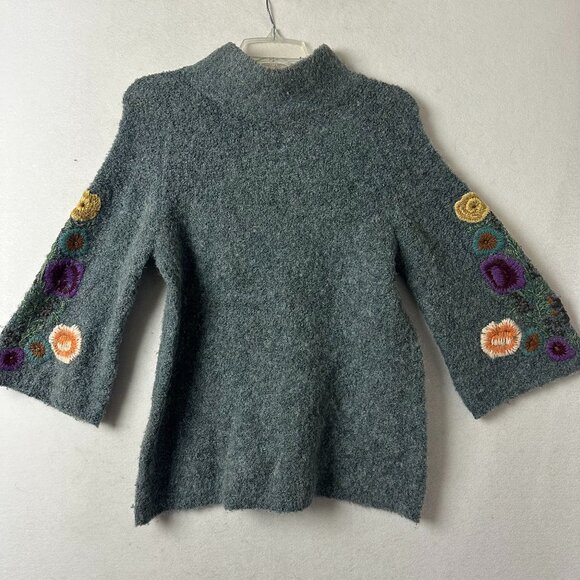Anthropologie: Sleeping on Snow sweater sz S gray embroidered floral flare - Picture 1 of 6